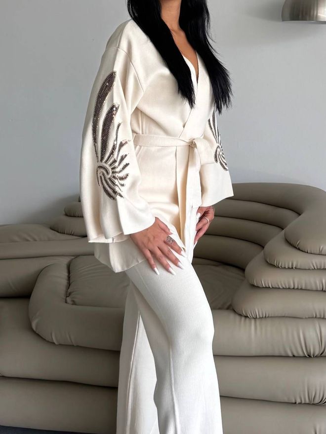 My Jest Fashion Μπεζ Κομψό Επίσημο Σετ Με Παντελόνι Palazzo Χονδρικό εμπόριο ενδυμάτων Casual