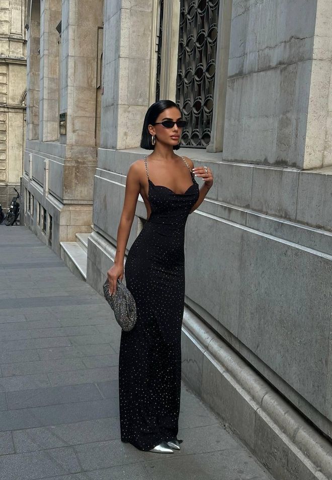 My Jest Fashion Vestito Slip Nero Sexy Elegante Con Paillettes Abbigliamento all'ingrosso Sexy