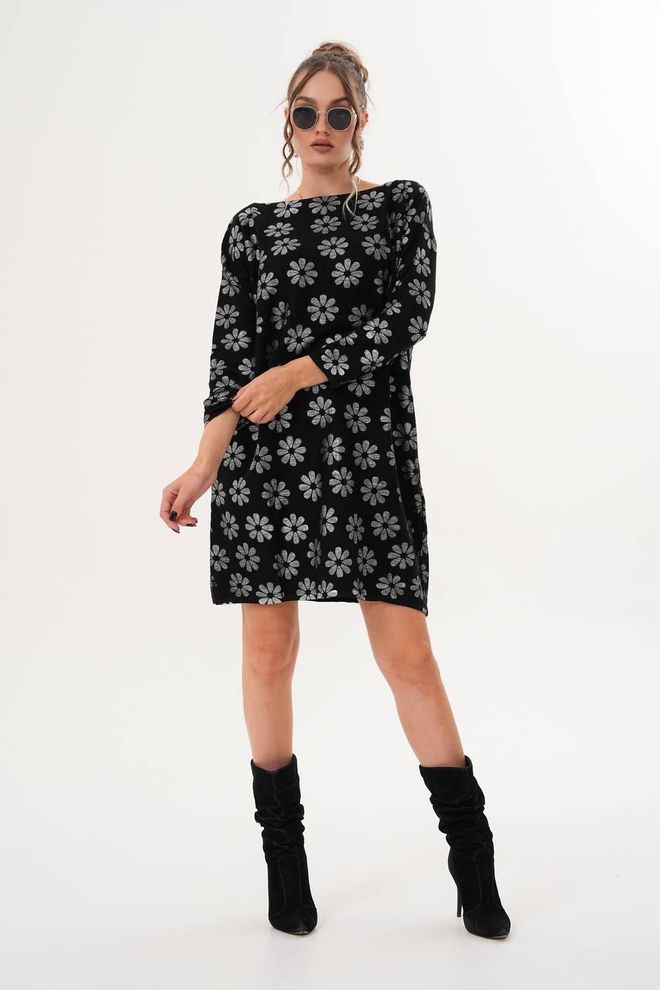My Jest Fashion Vestido Shift Floral Negro Con Mangas Largas Ropa al por mayor Casual