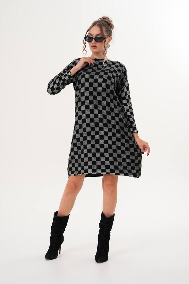 My Jest Fashion Vestido Shift A Cuadros Negro Con Mangas Largas Ropa al por mayor Casual