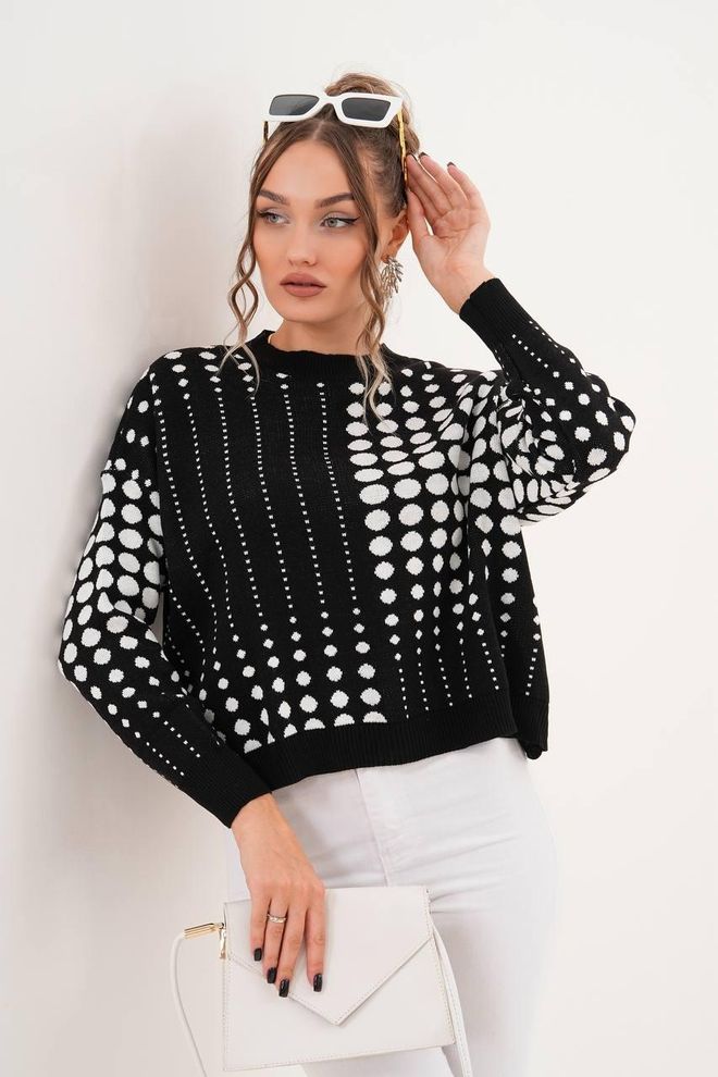 My Jest Fashion Μαύρο Πουλόβερ Με Πουά Μεγάλο Μέγεθος Χονδρικό εμπόριο ενδυμάτων Casual