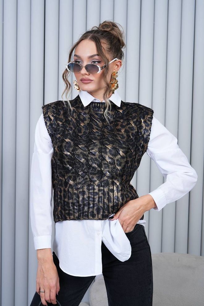My Jest Fashion Μαύρο Αμάνικο Πουλόβερ Με Animal Print Χονδρικό εμπόριο ενδυμάτων Casual