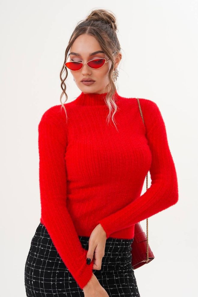 My Jest Fashion Red Fitted Sweater With High Neck For Fall Winter Wholesale Clothing Casual