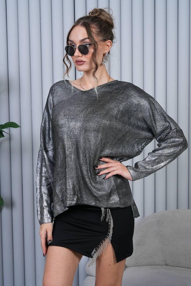 My Jest Fashion Silver Striped Oversized Fit Sweater Wholesale Clothing Casual