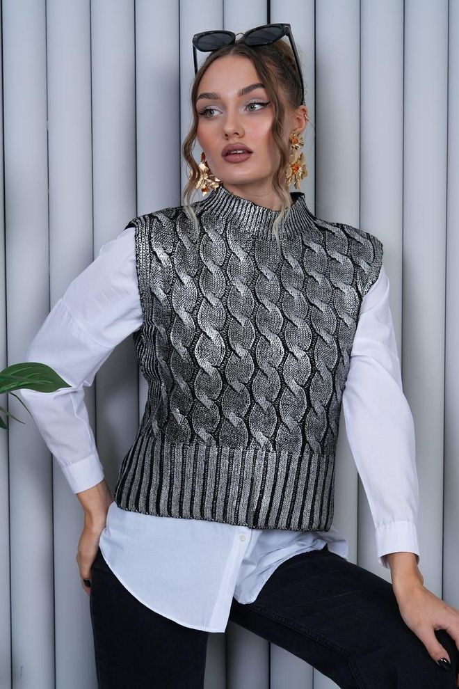My Jest Fashion Μαύρο Ριγέ Γεωμετρικό Casual Αμάνικο Μπλουζάκι Χονδρικό εμπόριο ενδυμάτων Casual