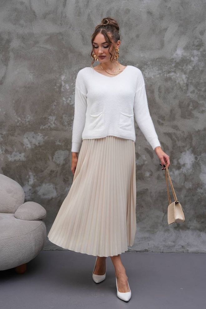 My Jest Fashion White Sweater With Round Neck And Regular Fit Wholesale Clothing Casual