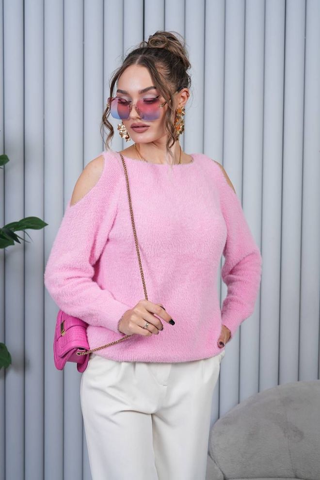 My Jest Fashion Pink Sweater With Long Sleeves And Round Neck Wholesale Clothing Casual