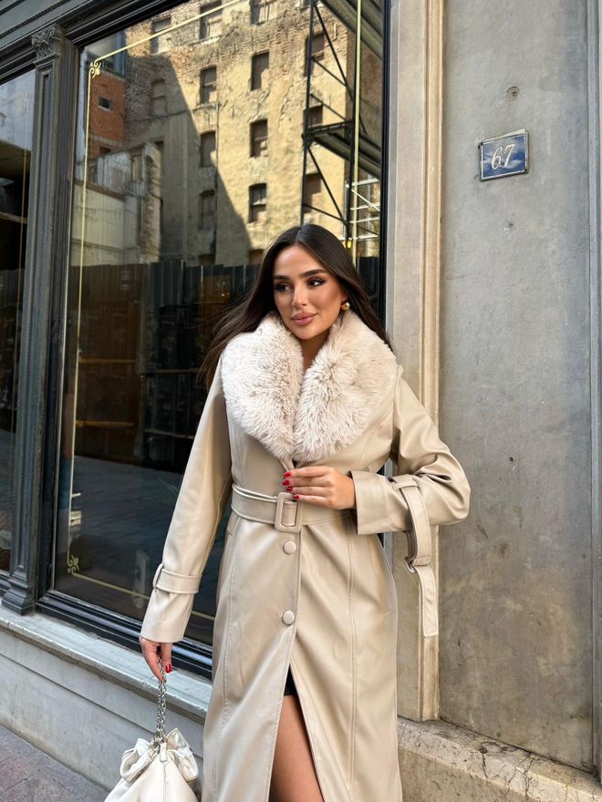 My Jest Fashion Bež Elegantan Jednoredni Dugi Kaput Veleprodaja odjeće Skroman