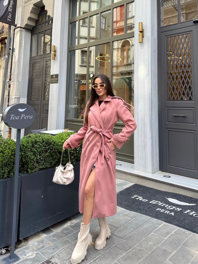 My Jest Fashion Abrigo Rosa Elegante Doble Botonadura Envolvente Ropa al por mayor Casual