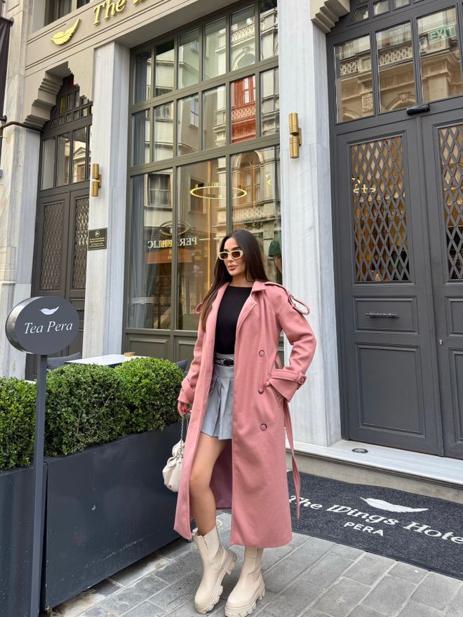 My Jest Fashion Pink Elegant Double Breasted Wrapover Coat Wholesale Clothing Lounge