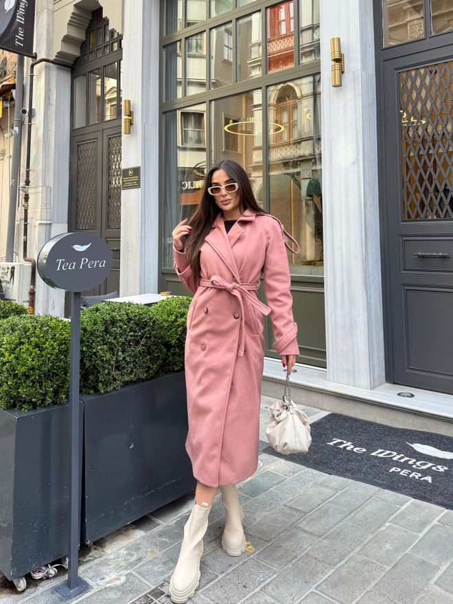My Jest Fashion Pink Elegant Double Breasted Wrapover Coat Wholesale Clothing Vintage