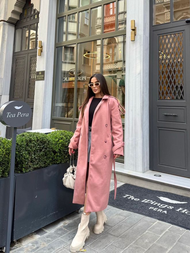 My Jest Fashion Pink Elegant Double Breasted Wrapover Coat Wholesale Clothing Spring