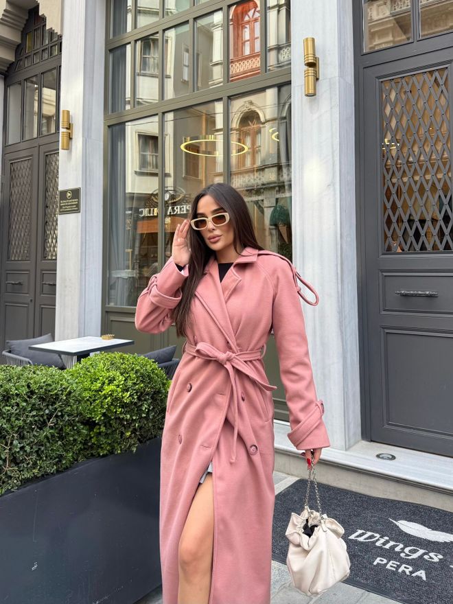 My Jest Fashion Pink Elegant Double Breasted Wrapover Coat Wholesale Clothing 1