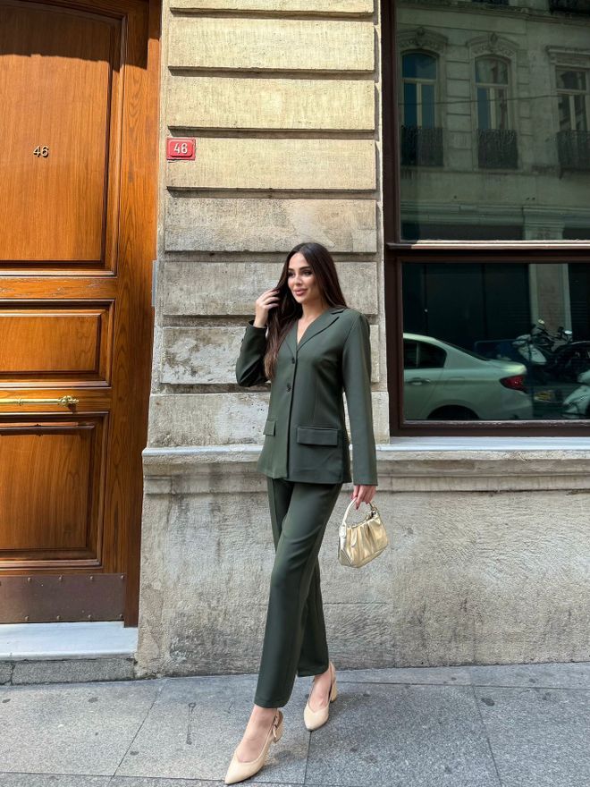 My Jest Fashion Grün Formal Eleganter Anzug Mit Pattentasche Großhandelskleidung 1