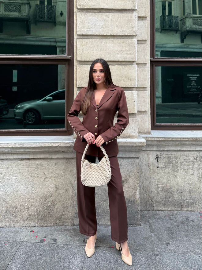 My Jest Fashion Costume Brun Élégant Avec Poches À Rabat Vêtements en gros Formel