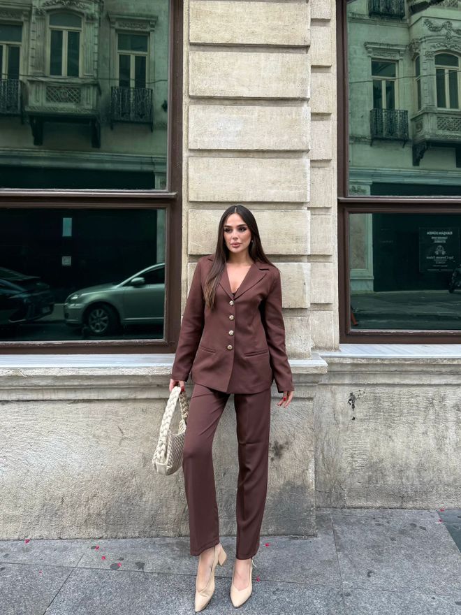 My Jest Fashion Elegantan Smeđi Odijelo S Džepovima S Preklopom Veleprodaja odjeće Proljeće