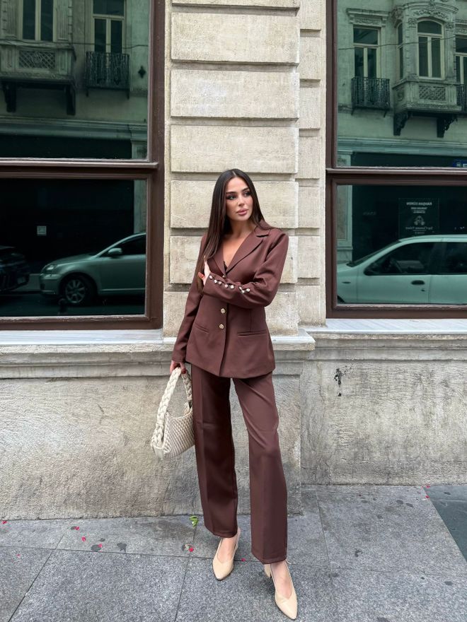 My Jest Fashion Elegantan Smeđi Odijelo S Džepovima S Preklopom Veleprodaja odjeće 1