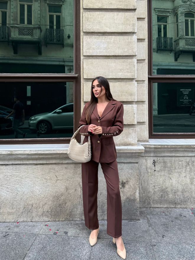 My Jest Fashion Elegantan Smeđi Odijelo S Džepovima S Preklopom Veleprodaja odjeće Posao