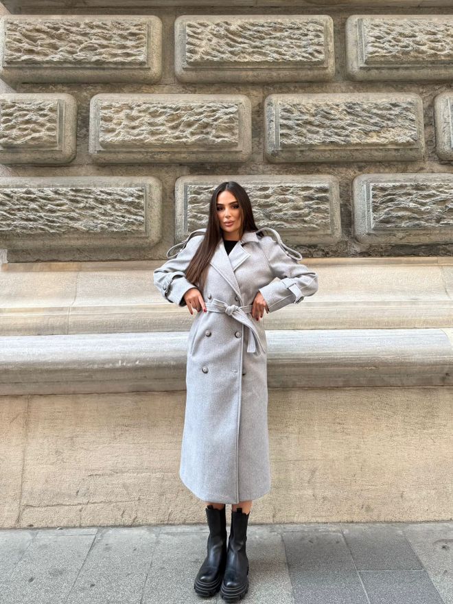 My Jest Fashion Sivi Elegantni Kaput S Dvostrukim Kopčanjem Veleprodaja odjeće Ležerni