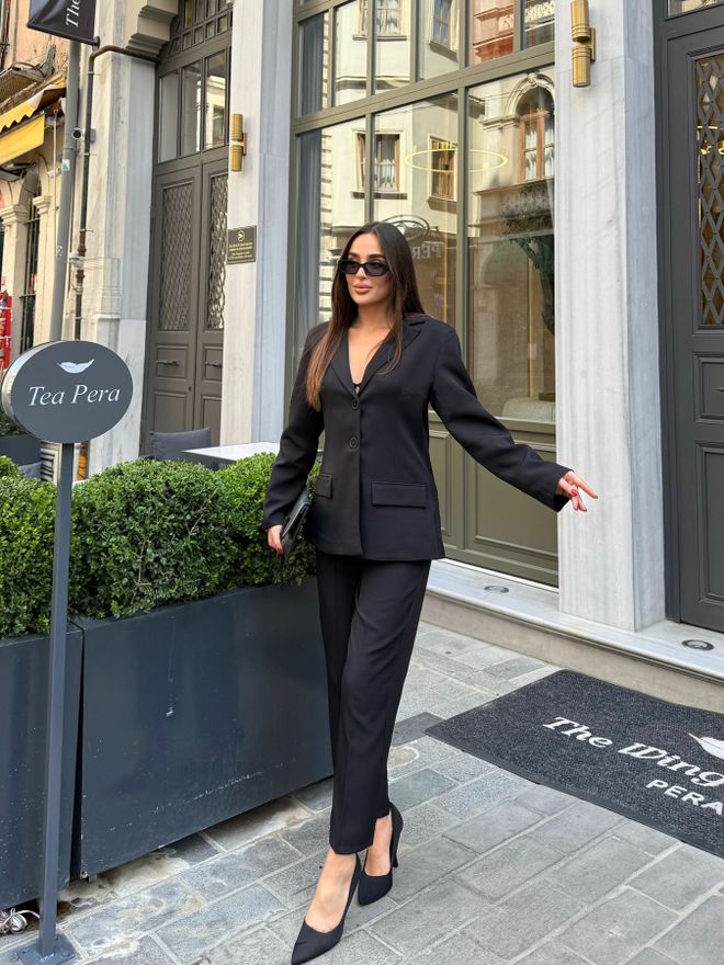 My Jest Fashion Siyah Resmi Zarif Takım Elbise Havuç Paça İle Toptan Giyim İş