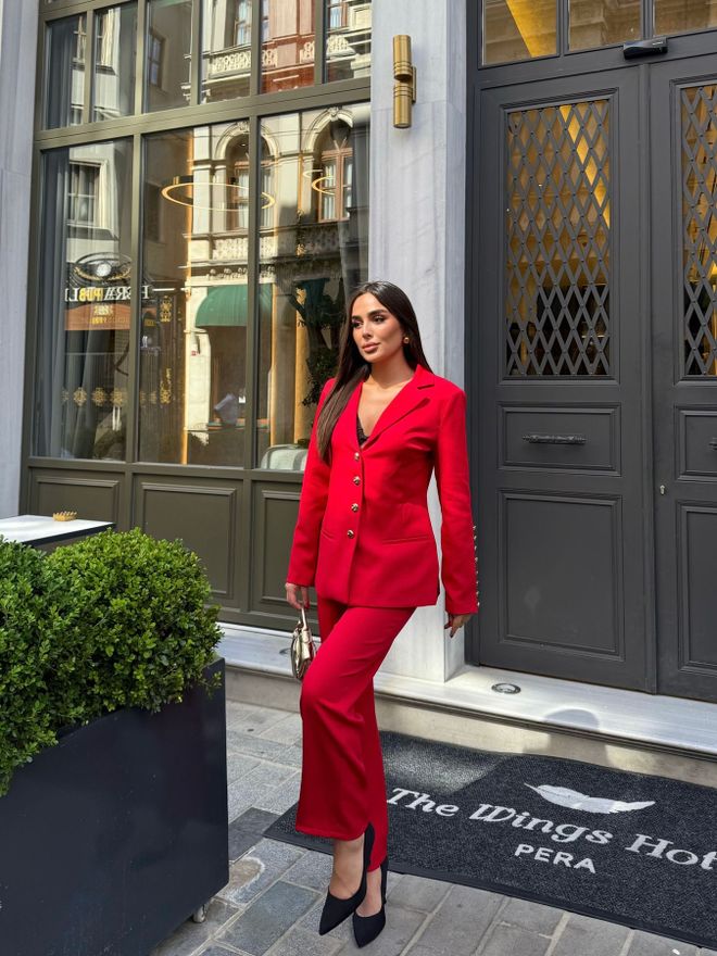 My Jest Fashion Κόκκινο Επίσημο Ταγέρ Με Παντελόνι Σμόκιν Χονδρικό εμπόριο ενδυμάτων Εργασία