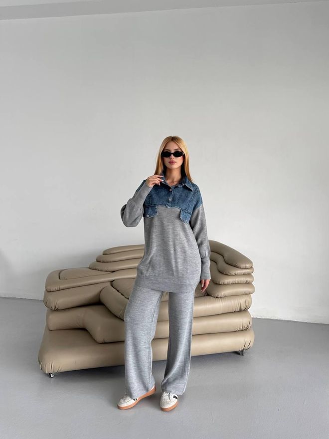 My Jest Fashion Set Siva Oversized Fit Barvni Blok Oblačila na debelo Skromno