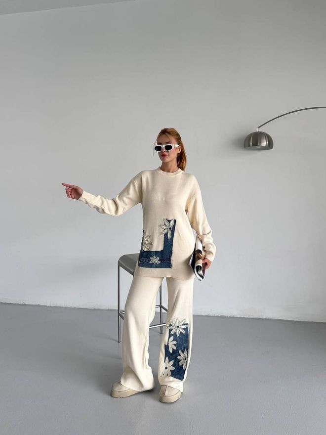 My Jest Fashion Eleganten Boho Bež Set S Palazzo Hlačami Oblačila na debelo Skromno