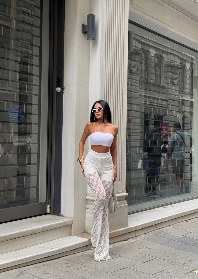 My Jest Fashion Biele Kvetované Palazzo Nohavice S Vysokým Pásom Veľkoobchod s oblečením Neformálny