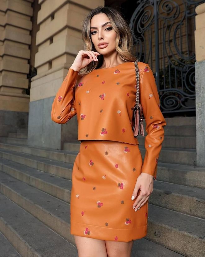 My Jest Fashion Eleganten Oranžen Cvetlični Oprijet Set Oblačila na debelo Vintage