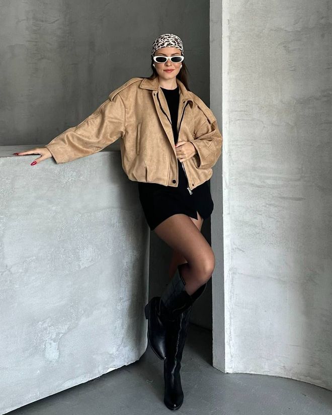 My Jest Fashion Bež Bomber Jakna Oversized Fit Zip Up Obrezovanje Oblačila na debelo Ležerno