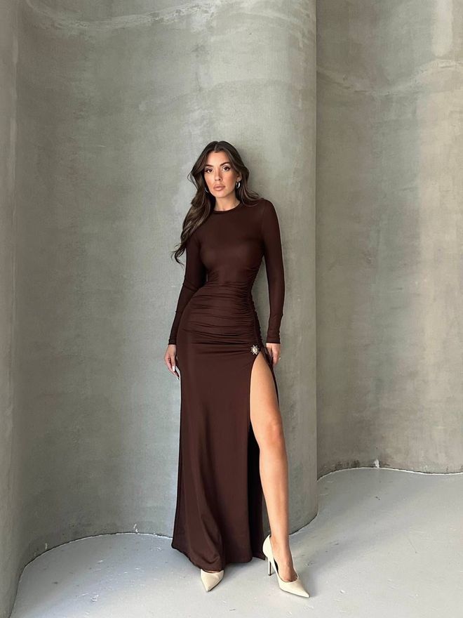 My Jest Fashion Rjav Seksi Eleganten Formalno Glam Bodycon Obleka Oblačila na debelo Seksi