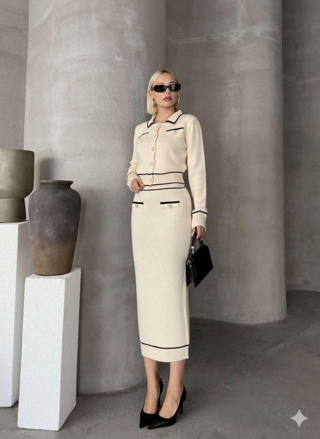 My Jest Fashion Set Eleganten Formalen Vintage Svinčnik Bež Oblačila na debelo Skromno