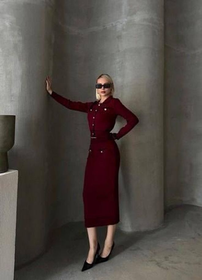 My Jest Fashion Set Bordo Rdeča Eleganten Formalno Ozki Kroj Oblačila na debelo Skromno