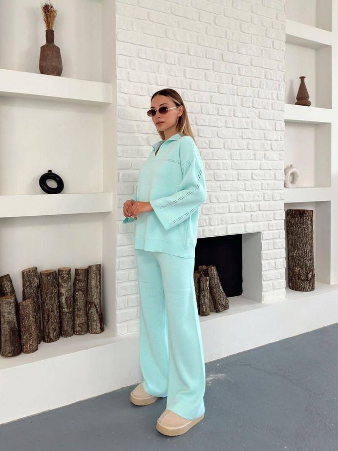 My Jest Fashion Modra Ležerno Eleganten Set S Palazzo Hlačami Oblačila na debelo Ležerno