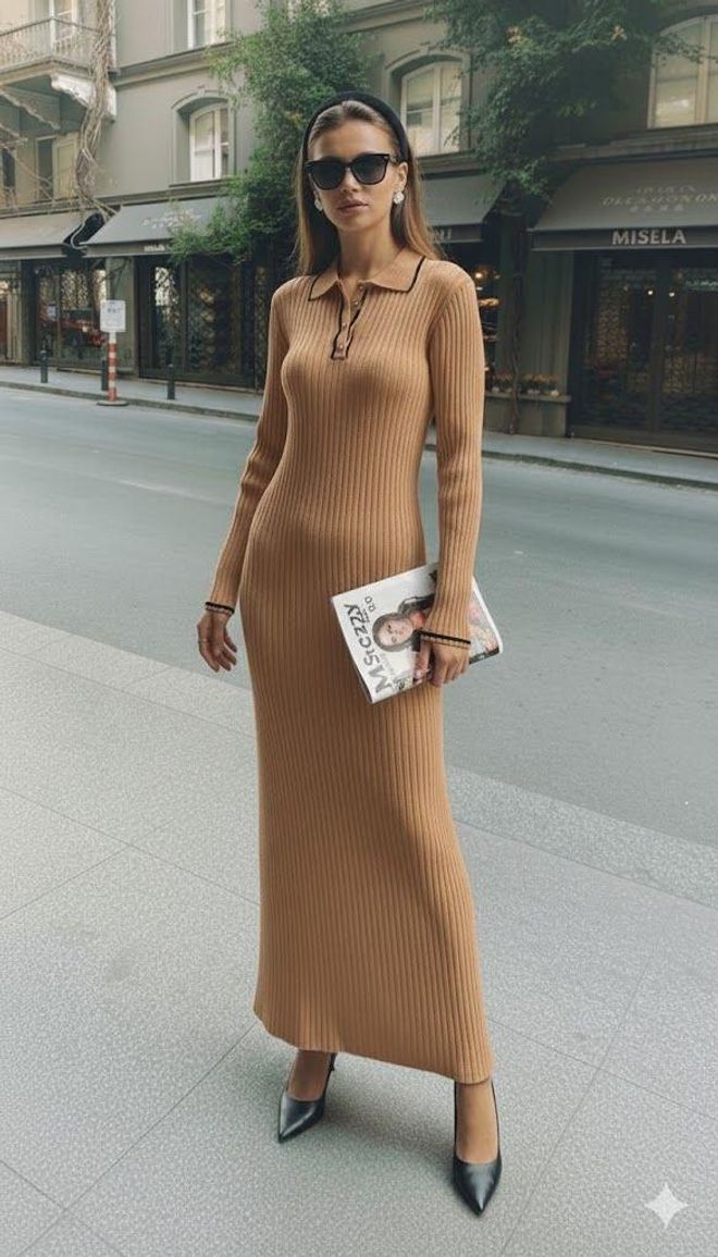 My Jest Fashion Браон Елегантна Омотач Хаљина Са Нотцхед Вратом Велепродаја одеће скроман