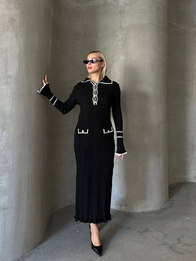 My Jest Fashion Κομψό Μαύρο Φόρεμα Με Μανίκια Καμπάνα Χονδρικό εμπόριο ενδυμάτων Απλό