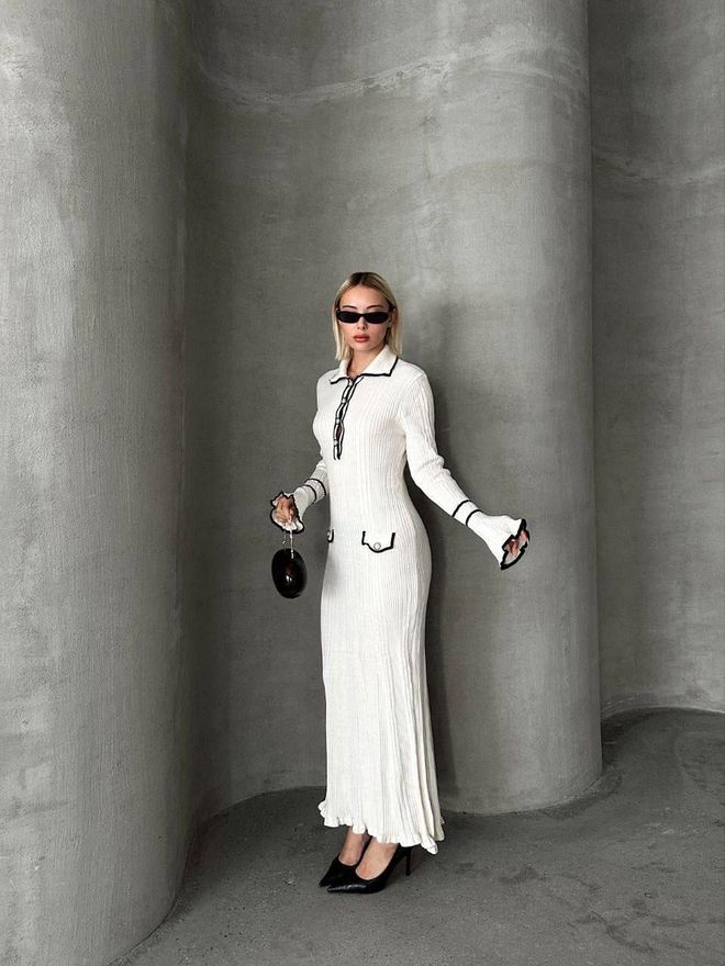 My Jest Fashion Κομψό Λευκό Φόρεμα Θήκη Με Μανίκια Με Βολάν Χονδρικό εμπόριο ενδυμάτων Απλό