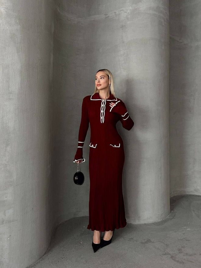 My Jest Fashion Claret Red Elegant Formal Modest Sweater Dress Wholesale Clothing Modest