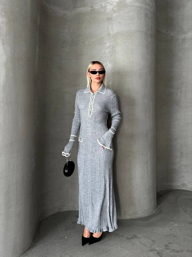 My Jest Fashion Grey Elegant Maxi Sweater Dress Wholesale Clothing Modest