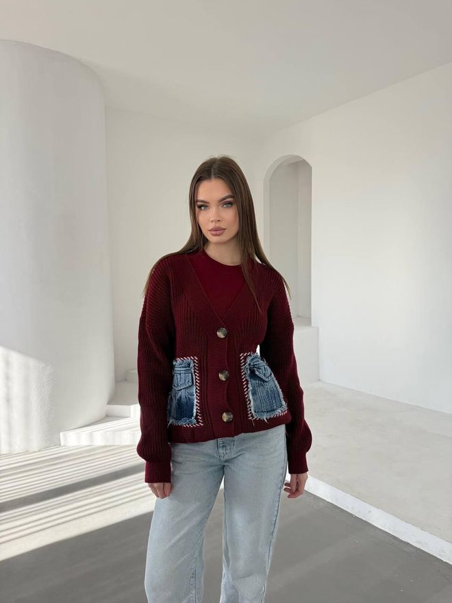 My Jest Fashion Ζακέτα Μπορντό Με Κουμπιά V Neck Μεγάλου Μεγέθους Χονδρικό εμπόριο ενδυμάτων Casual