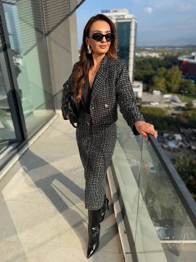 My Jest Fashion Μαύρο Κομψό Καρό Σετ Χονδρικό εμπόριο ενδυμάτων Επίσημο