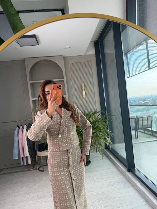 My Jest Fashion Μπεζ Κομψό Καρό Σετ Χονδρικό εμπόριο ενδυμάτων Επίσημο