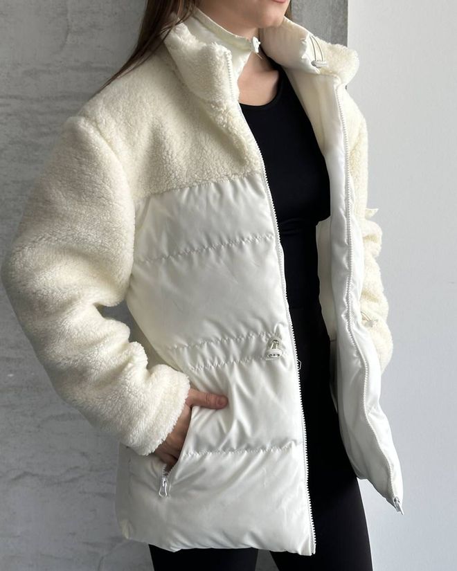 My Jest Fashion Ασπρο Φουσκωτό Τζάκετ Με Ψηλό Γιακά Και Τσέπη Με Φερμουάρ Χονδρικό εμπόριο ενδυμάτων Casual