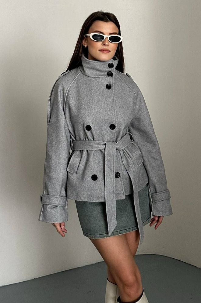 My Jest Fashion Casaco Cinzento Double breasted Com Gola Alta Roupas por atacado Casual