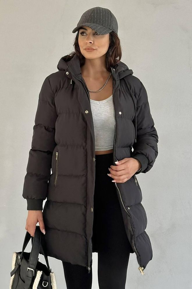 My Jest Fashion Cappotto Nero Imbottito Con Cappuccio E Tasche Con Cerniera Abbigliamento all'ingrosso Casuale