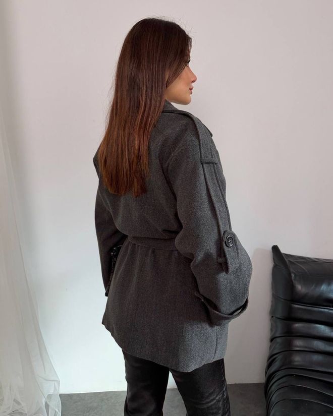 My Jest Fashion معطف رمادي أنيق ذو صف واحد ملابس بالجملة عمل