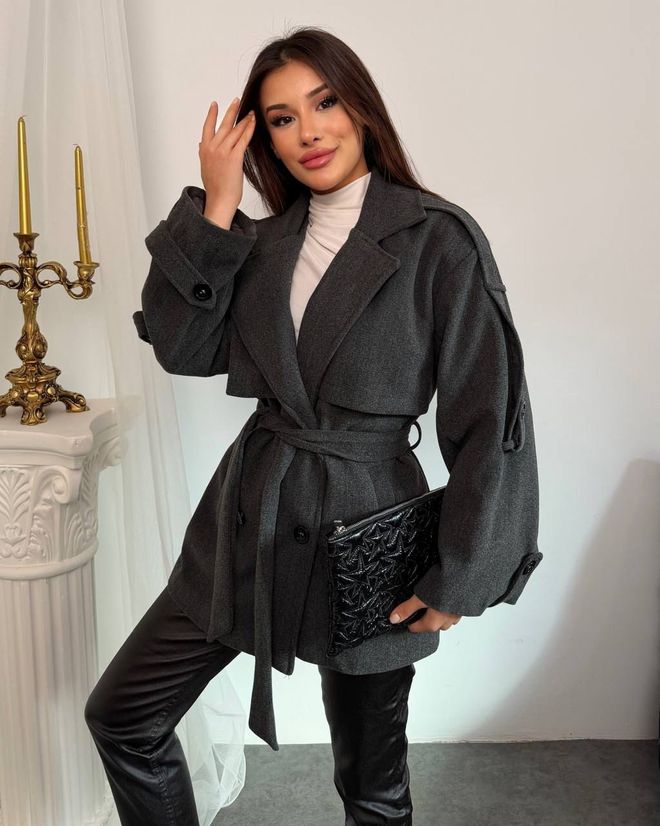 My Jest Fashion معطف رمادي أنيق ذو صف واحد ملابس بالجملة غير رسمي