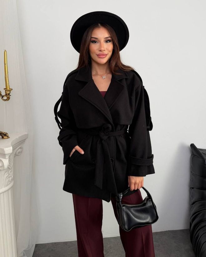 My Jest Fashion معطف أسود أنيق مزدوج الصدر ملابس بالجملة 1