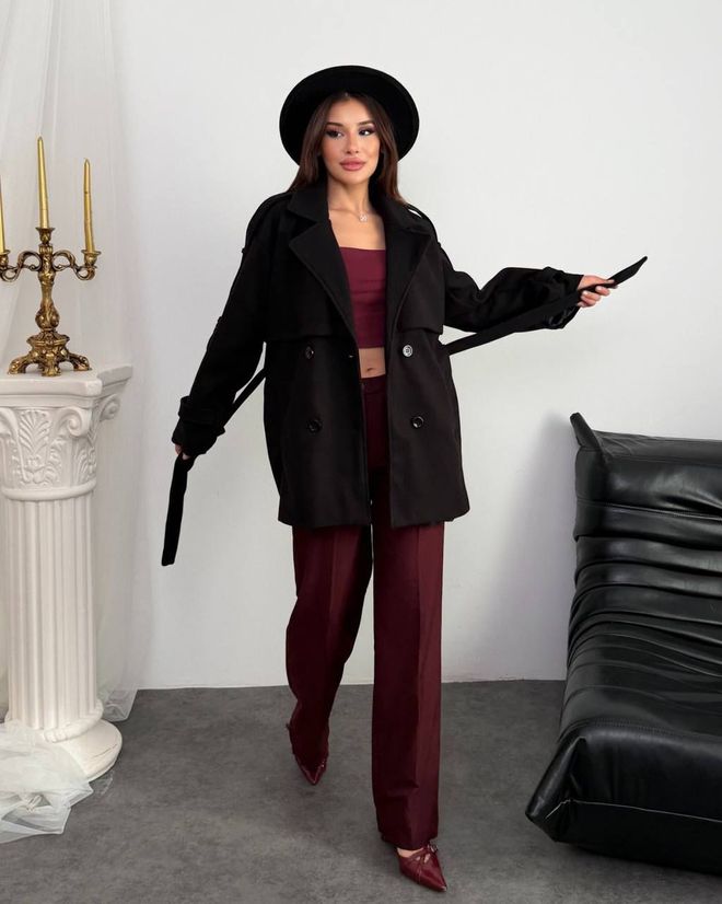 My Jest Fashion معطف أسود أنيق مزدوج الصدر ملابس بالجملة الخريف