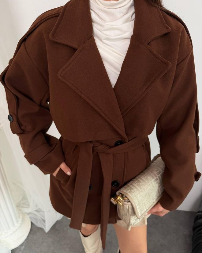 My Jest Fashion معطف بني أنيق ذو صف أزرار واحد ملابس بالجملة كلاسيكي